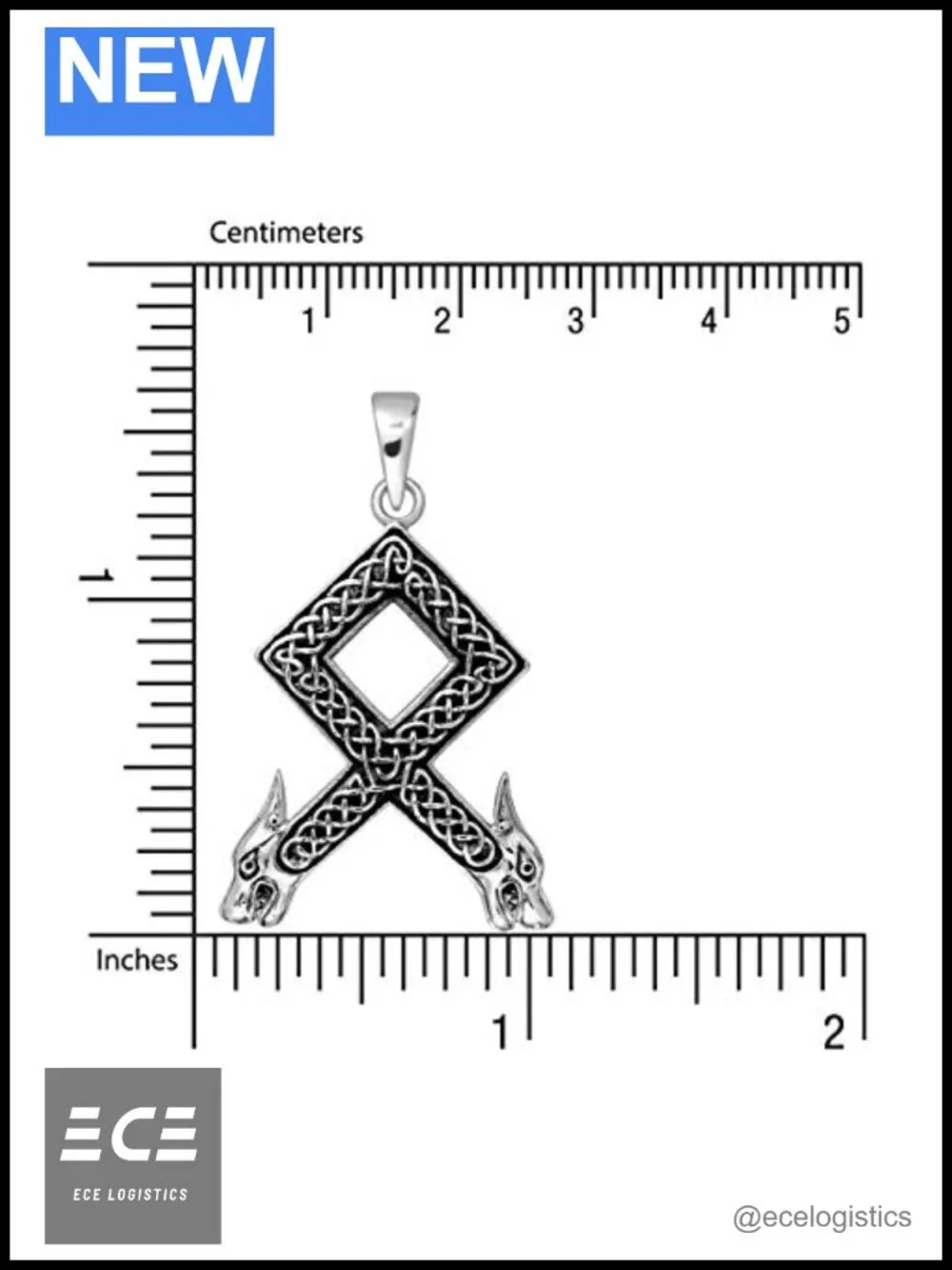 925 Sterling Silver Othala Wolf Head Viking Rune Pendant Necklace